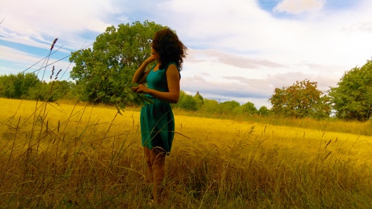 mokita dreams girl green dress fields